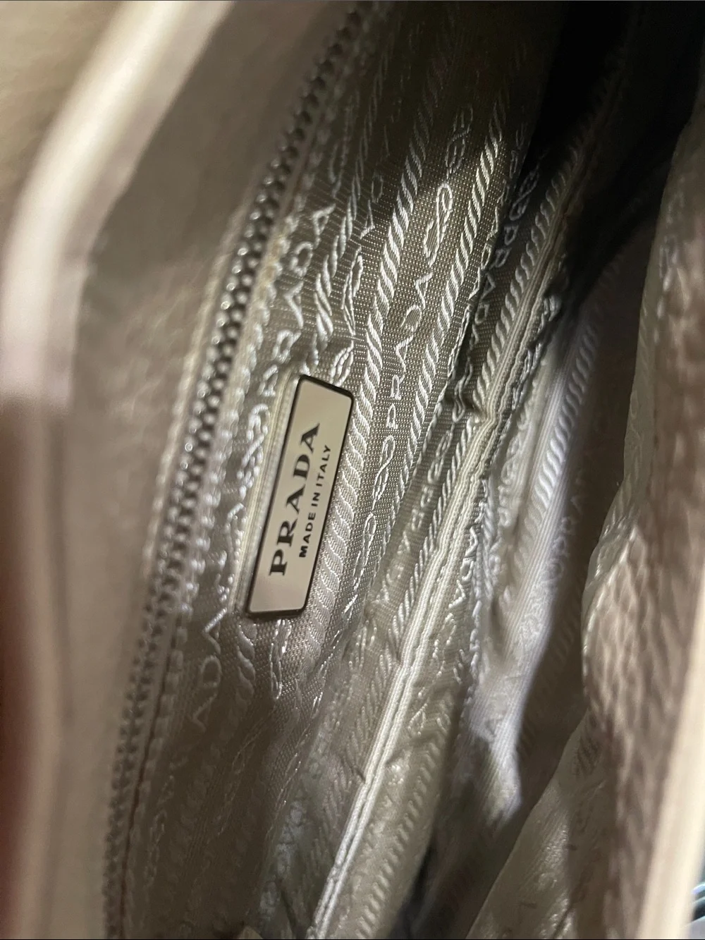 Prada Taupe Pebbled Leather Vitello Daino Bar Bag